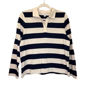 J.Crew Womens Long Sleeve Rugby Shirt Navy Blue Cream Striped Polo Size M